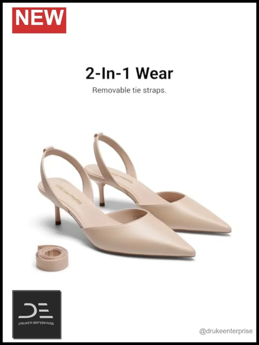 Slingback Kitten Heels with Detachable Ankle Strap Pointed Toe Pumps
